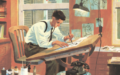 An image from the cover of 'The Joe Shuster Story: The Artist Behind Superman,' by Julian Voloj and illustrated by Thomas Campi. (Super Genius/via JTA)