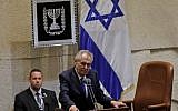 Czech President Milos Zeman speaks at the Knesset in Jerusalem on November 26, 2018. (AFP/Menahem Kahana)