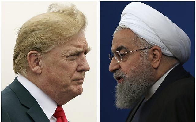 US President Donald Trump, left, on July 22, 2018, and Iranian President Hassan Rouhani on February 6, 2018. (AP Photo)