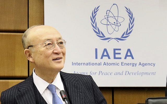 Director General of the International Atomic Energy Agency, IAEA, Yukiya Amano of Japan, waits for the start of the IAEA board of governors meeting at the International Center in Vienna, Austria, November 22, 2018. (AP Photo/Ronald Zak)