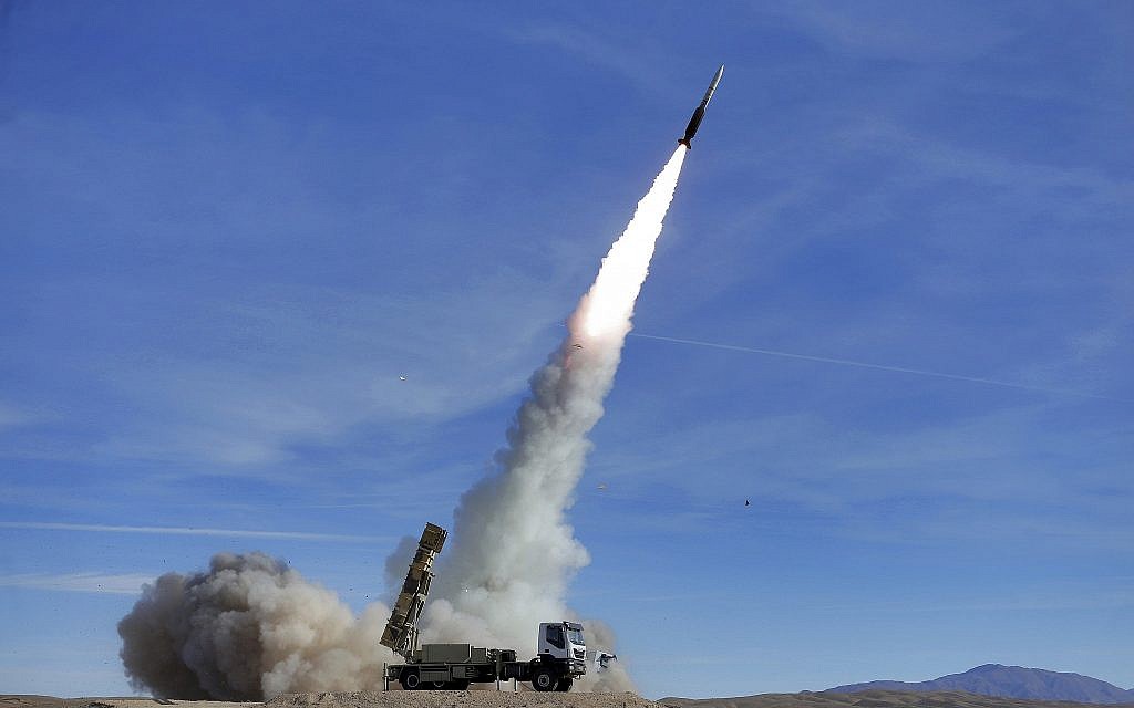 In this photo provided on November 5, 2018, by the Iranian Army, a Sayyad 2 missile is fired by the Talash air defense system during drills in an undisclosed location in Iran. (Iranian Army/AP)