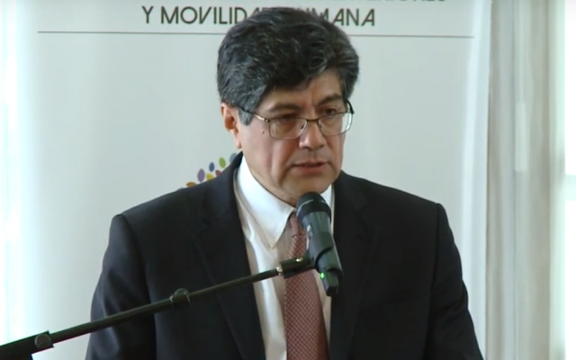 Ecuadorian Foreign Minister Jose Valencia speaks at en event in the capital of Quito on November 9, 2018, to restore Manuel Antonio Munoz Borrero as a member of the country's diplomatic service. (Screen capture: YouTube)