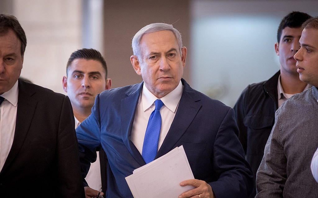 Benjamin Netanyahu arrives to a faction meeting on November 19, 2018. (Miriam Alster/FLASH90)