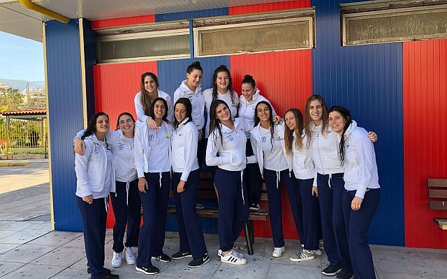 Israel's women's water polo team in Barcelona, November 5, 2018 (Matan Schwartz/Israeli Water Polo Association)