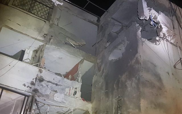 Damage to an apartment building in Ashkelon hit by a rocket on November 13, 2018. (United Hatzalah)
