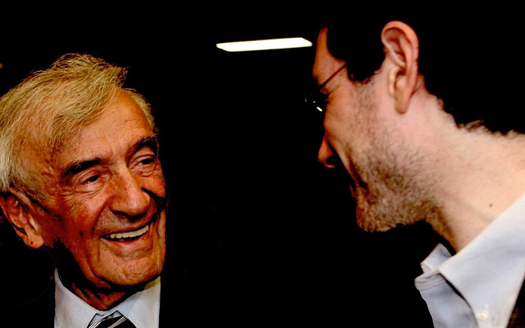 Elie Wiesel (left) with student Ariel Burger, author of a book based on Wiesel as an educator (courtesy)
