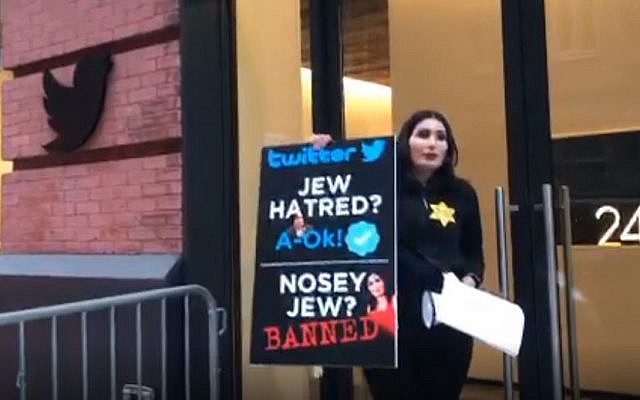 Laura Loomer during a protest outside Twitter's Manhattan offices on November 29, 2018. (Screen capture: Periscope)