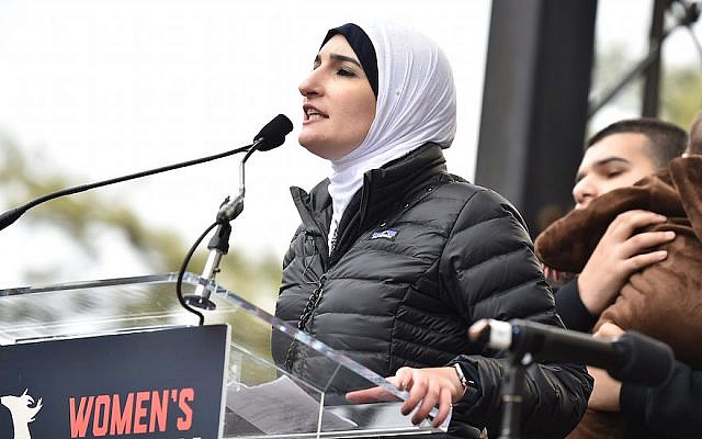Linda Sarsour speaks onstage during the Women's March on Washington on January 21, 2017 in Washington, DC. (Theo Wargo/Getty Images/via JTA)