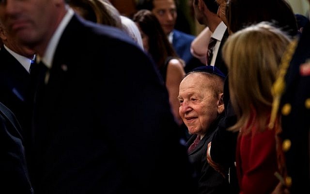 US businessman Sheldon Adelson during a Hanukkah reception in the East Room of the White House December 6, 2018 in Washington, DC. (Brendan Smialowski / AFP)