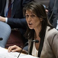 In this file photo taken on November 26, 2018,  US Ambassador to the UN Nikki Haley addresses the UNSC during a United Nations Security Council meeting on Ukraine at the United Nations in New York (Don EMMERT / AFP)