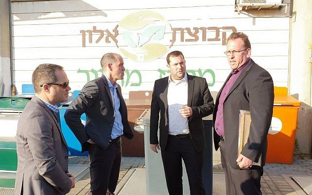 Airbnb’s Head of Global Policy and Public Affairs Chris Lehane (2L) meets with Samaria Regional Council chairman Yossi Dagan (2R) in the northern West Bank on December 18, 2018. (Samaria Regional Council)