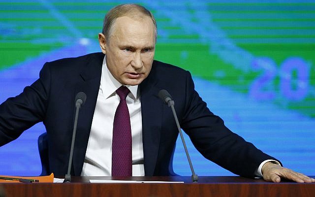 Russian President Vladimir Putin speaks during his annual news conference in Moscow, Russia, December 20, 2018. (AP Photo/Alexander Zemlianichenko)
