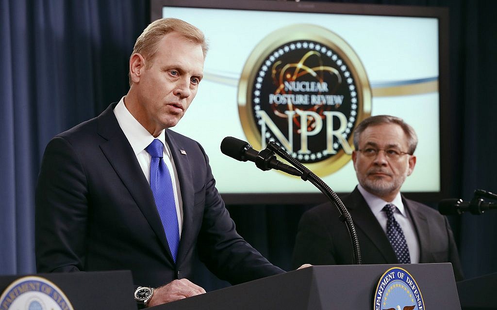 Deputy Defense Secretary Patrick Shanahan, left, speaks next to Deputy Energy Secretary Dan Brouillette, during a news conference on the 2018 Nuclear Posture Review at the Pentagon, Friday, Feb. 2, 2018. (AP/Jacquelyn Martin)