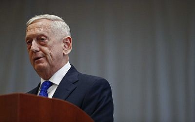 US Secretary of Defense James Mattis speaks during a change of command ceremony at the US Southern Command headquarters on November 26, 2018, in Doral, Florida. (AP Photo/Brynn Anderson)