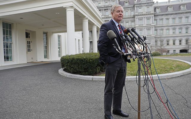 Sen. Lindsey Graham, R-S.C., speaks to members of the media outside the West Wing of the White House in Washington, after his meeting with President Donald Trump, Sunday, Dec. 30, 2018. (AP Photo/Pablo Martinez Monsivais)