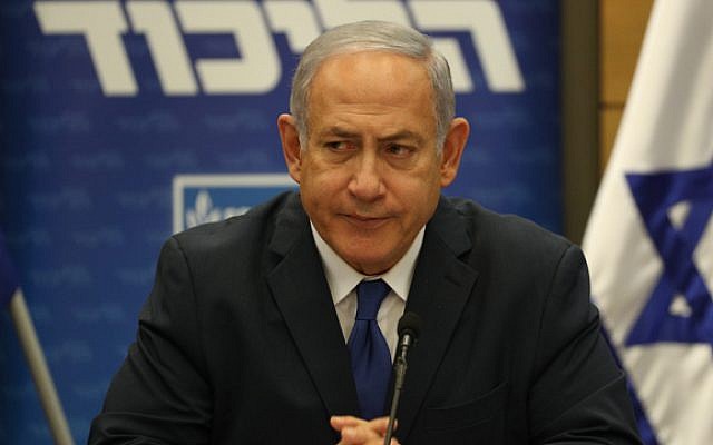 Prime Minister Benjamin Netanyahu leads a Likud faction meeting at the Knesset on December 10, 2018 (Yonatan Sindel/FLASH90)