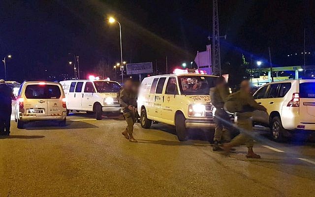 The scene of a terrorist attack outside the West Bank settlement of Ofra, on December 9, 2018. (Magen David Adom)
