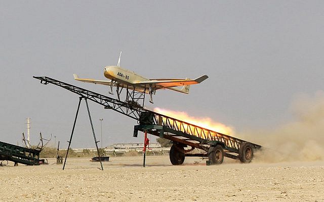 An Iran-made drone is launched during a military drill in Jask port, southern Iran, in this picture released by Jamejam Online, on December 25, 2014. (AP Photo/Jamejam Online, Chavosh Homavandi, File)