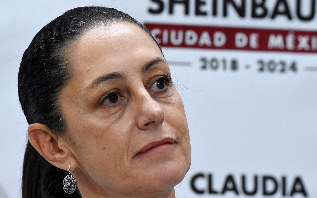 Claudia Sheinbaum, the first Jewish mayor of Mexico City, speaks during a press conference in Mexico City, Aug. 1, 2018. (Carlos Tischler/Getty Images via JTA)