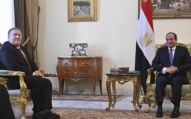 US Secretary of State Mike Pompeo meets with Egyptian President Abdel Fattah el-Sissi in Cairo on January 10, 2019. (ANDREW CABALLERO-REYNOLDS / POOL / AFP)