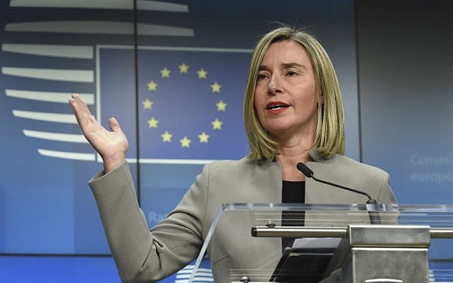 High Representative of the European Union for Foreign Affairs and Security Policy Federica Mogherini gives a joint press conference during a Foreign Affairs Ministerial meeting at the EU headquarters in Brussels on January 21, 2019. (John Thys/AFP)