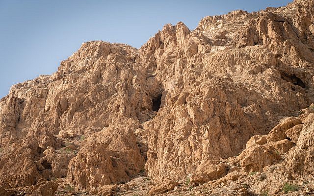 The entrance to Cave 53 at the Qumran archaeological site, January 22, 2019. (Luke Tress/Times of Israel)