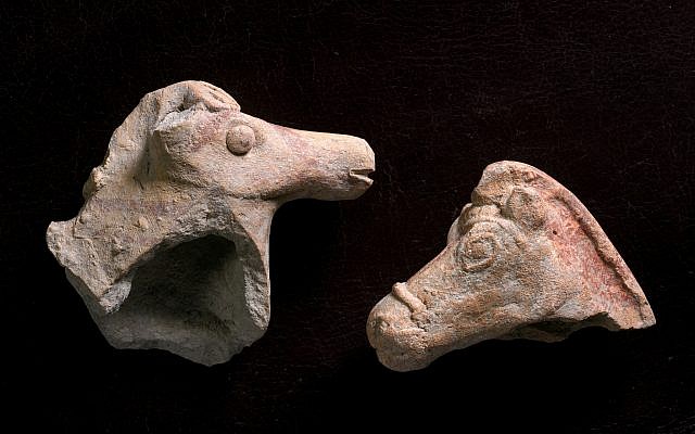 Left: 2,800-year-old Iron Age horse figurine which was discovered after a rain near Beit She'an. Right: 2,200-year-old, Hellenistic-era horse figurine discovered near Tel Akko. (Clara Amit, Israel Antiquities Authority)