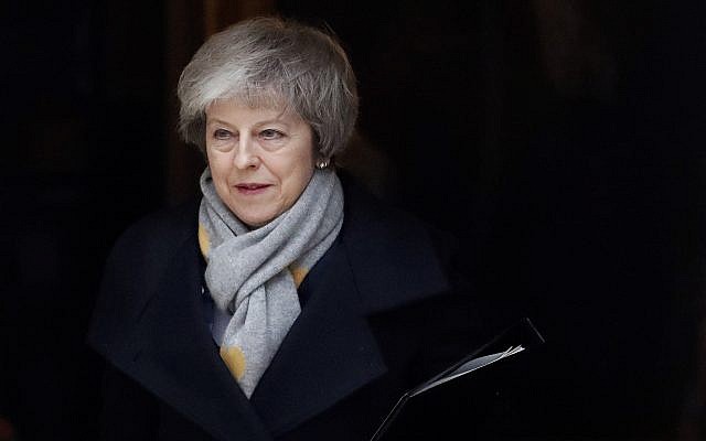 Britain's Prime Minister Theresa May leaves a cabinet meeting at Downing Street in London, January 15, 2019. (AP Photo/Frank Augstein)