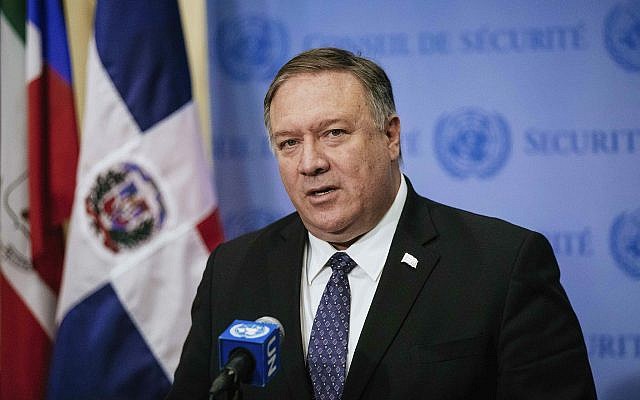 US Secretary of State Mike Pompeo speaks to the press after attending the U.N. Security Council at United Nations Headquarters, Jan. 26, 2019 (AP Photo/Kevin Hagen)