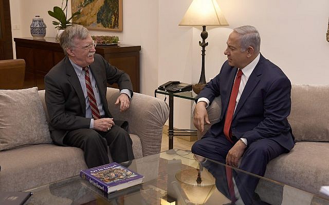 Prime Minister Benjamin Netanyahu (R) and US National Security Adviser John Bolton meeting at the Prime Minister's Residence in Jerusalem on January 6, 2019. (Matty Stern/ US Embassy Jerusalem)