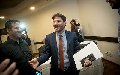 Bezalel Smotrich after winning the election for chairman of the National Union, at the Crowne Plaza hotel in Jerusalem, January 14, 2019. (Yonatan Sindel/Flash90)