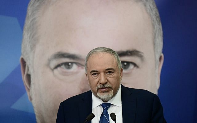 Yisrael Beytenu chairman Avigdor Liberman launches his party's elections campaign in Tel Aviv on January 20, 2019. (Tomer Neuberg/Flash90)