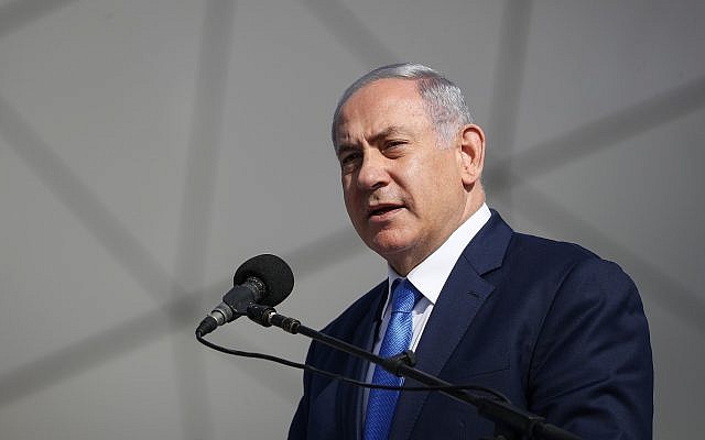 Prime Minister Benjamin Netanyahu speaks during the opening ceremony of the new Ramon airport, near the southern city of Eilat on January 21, 2019. (Yonatan Sindel/Flash90)