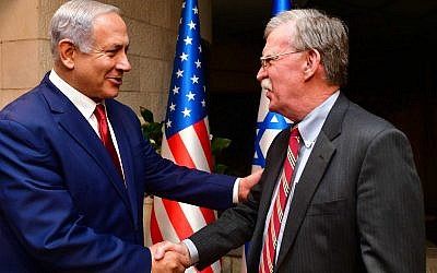 Prime Minister Benjamin Netanyahu (left) with US National Security Adviser John Bolton, in Jerusalem on January 6, 2019. (Matty Stern/US Embassy Jerusalem)