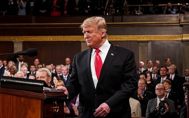 US President Donald Trump arrives to deliver the State of the Union address at the US Capitol in Washington, DC, on February 5, 2019. (Doug Mills/POOL/AFP)