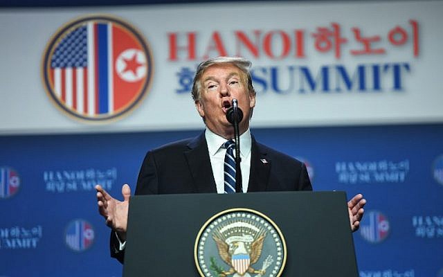 US President Donald Trump speaks during a press conference following the second US-North Korea summit in Hanoi on February 28, 2019. (Saul LOEB/AFP)
