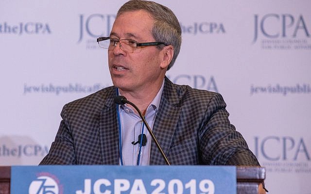 David Brown speaks at the annual conference of the Jewish Council for Public Affairs in Washington, D.C., Feb. 10, 2019. Brown co-chaired a committee examining the Jewish community relations field, (Risdon Photo via JTA)