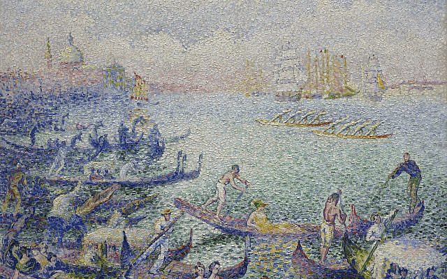 This image provided by the Museum of Fine Arts, Houston, shows Henri-Edmond Cross’ “Regatta in Venice” from 1903/04, which is currently on show in Potsdam. (Courtesy of Museum of Fine Arts, Houston via AP)