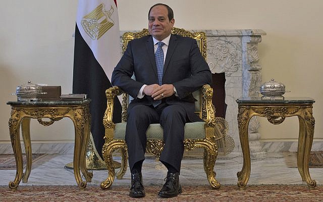 In this file photo from January 10, 2019, Egyptian President Abdel-Fattah el-Sissi meets with US Secretary of State Mike Pompeo, in Cairo, Egypt. (Andrew Caballero-Reynolds/Pool Photo via AP, File)