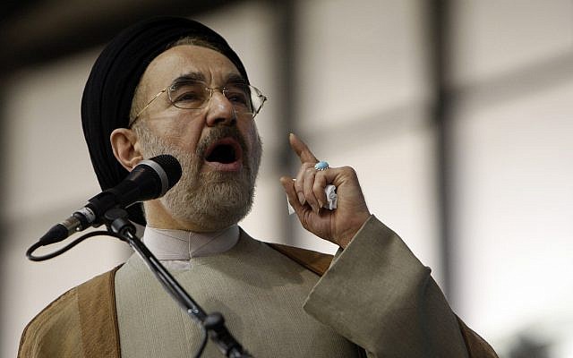 File: Former Iranian president Mohammad Khatami speaks during a gathering in Tehran to support a leading reformist candidate in presidential elections on May 23, 2009. (AP photo/Hasan Sarbakhshian)