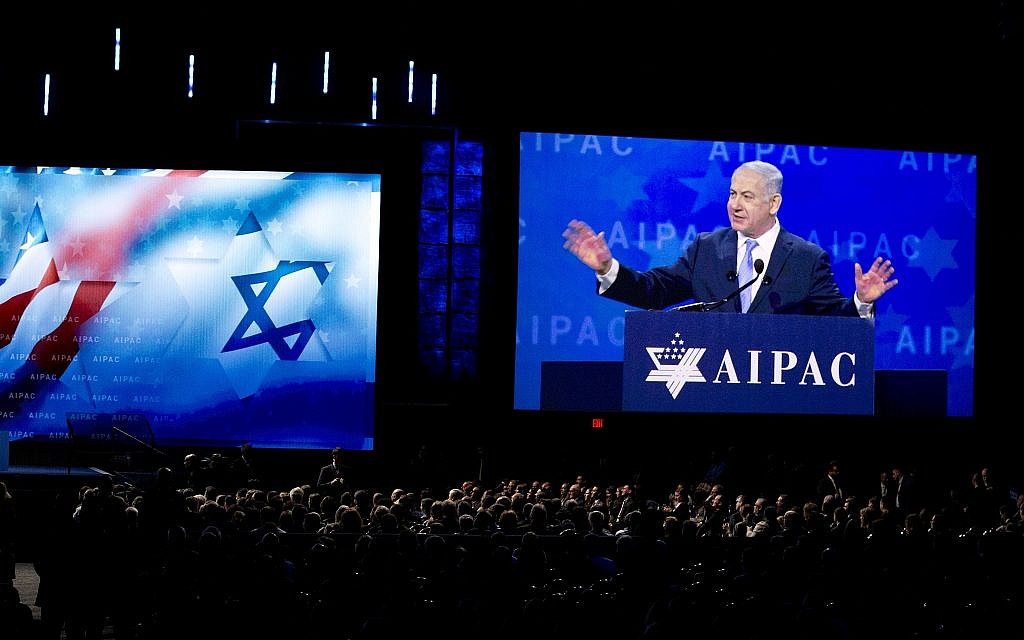 Prime Minister Benjamin Netanyahu speaks at the 2018 American Israel Public Affairs Committee (AIPAC) policy conference, at the Washington Convention Center, March 6, 2018, in Washington, DC. (AP Photo/Jose Luis Magana/File)