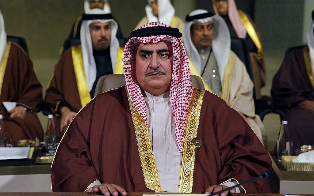 Bahraini Foreign Minister Khalid bin Ahmed al-Khalifa attends the Arab Economic and Social Development Summit, in Beirut, Lebanon, January 20, 2019. (AP Photo/Bilal Hussein)