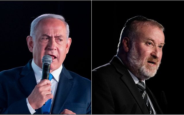 Prime Minister Benjamin Netanyahu, left, and Attorney General Avichai Mandelblit, in a composite photo. (Yonatan Sindel/Flash90)