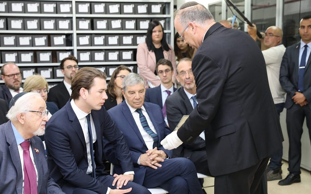 Dr. Haim Gertner (standing) with Austrian Chancellor Sebastian Kurz (second from left), June 10, 2018. (Courtesy)