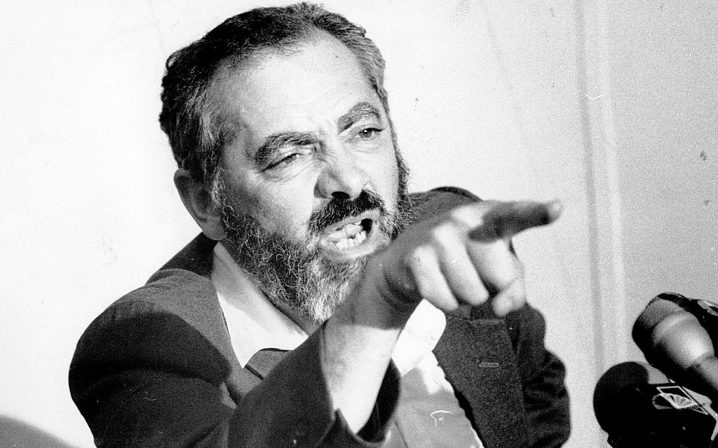 Rabbi Meir Kahane at a New York news conference, August 31, 1984. (Gene Kappock/NY Daily News Archive via Getty Images via JTA)