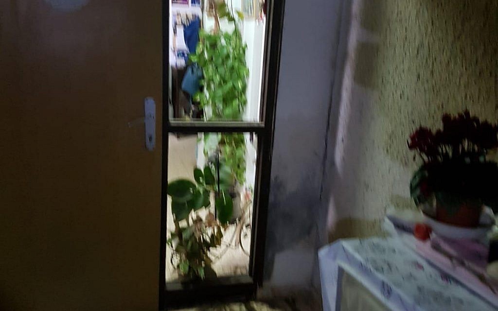 Home in the Eshkol Regional Council damaged by an explosive device from Gaza on February 27, 2019. (Eshkol Regional Council)