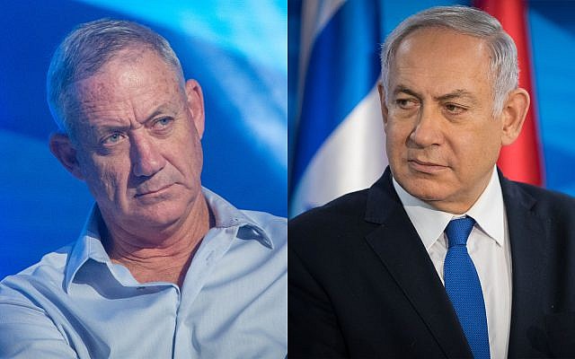 Former IDF chief of staff Benny Gantz, left, and Prime Minister Benjamin Netanyahu, right. (Flash90)