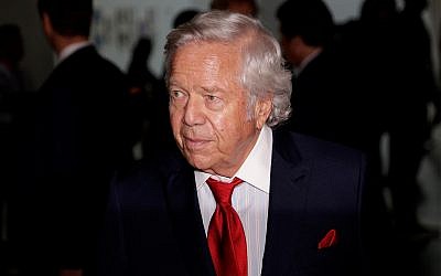 New England Patriots owner Robert Kraft arrives for the NFL football fall meetings in New York, October 16, 2018. (AP Photo/Seth Wenig)