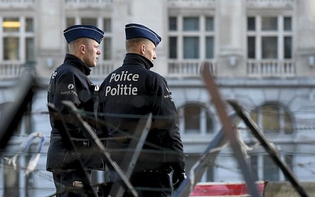 Illustrative: Belgian police in Brussels on March 7, 2019. (John Thys/AFP)
