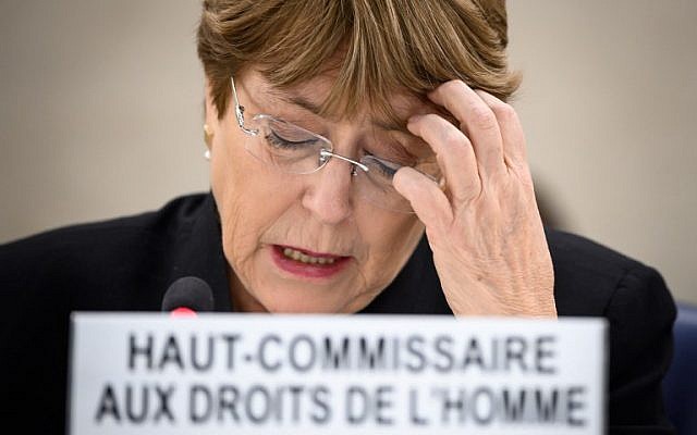 United Nations High Commissioner for Human Rights Michelle Bachelet speaks in Geneva, March 20, 2019. (Fabrice Coffrini/AFP)